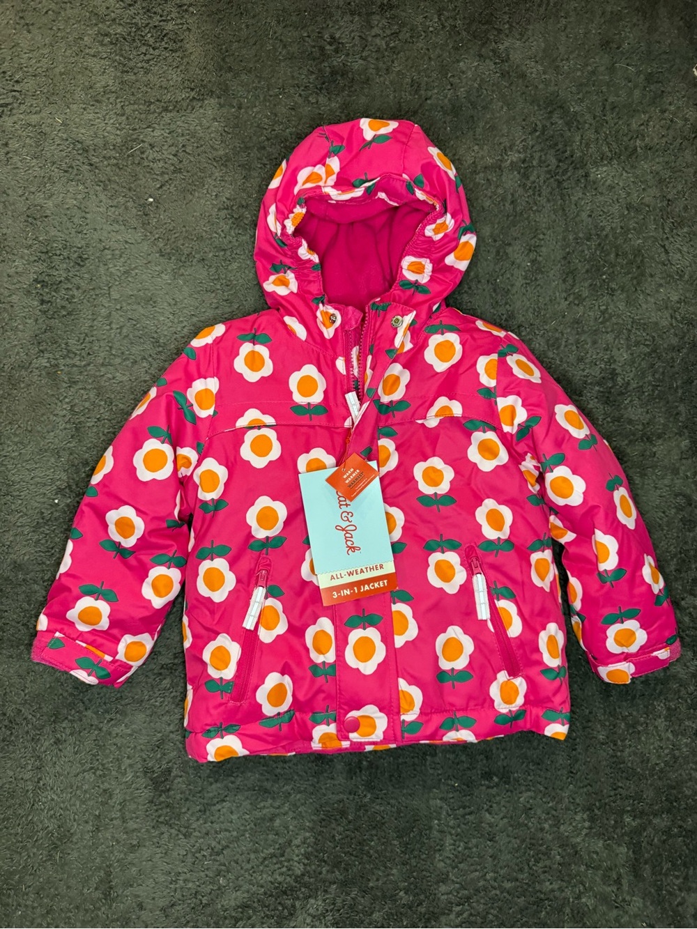 Cat & Jack Toddler Girls Floral Hooded 3-in-1 Heavyweight Jacket - Size 3T NWT - Picture 4 of 10